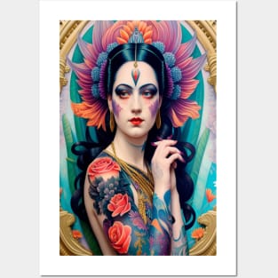 Pretty floral art - Beautiful girl with tattoos Posters and Art